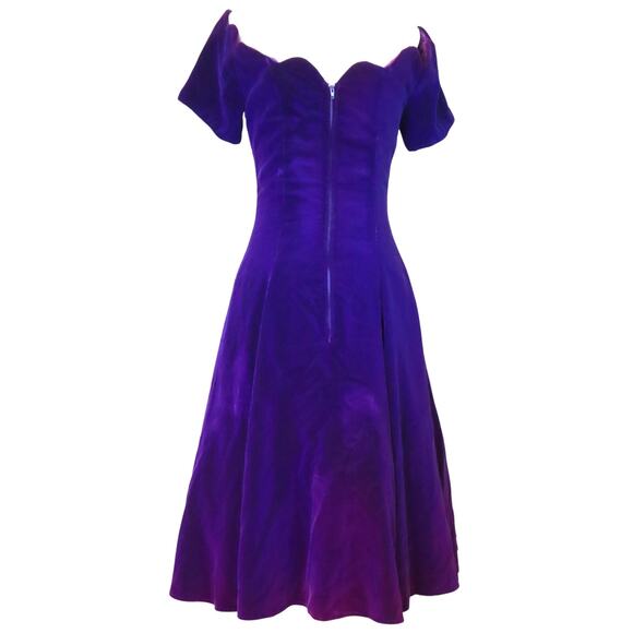 Vintage 80s Karen Lucas For Niki Purple Pink Ombre Velvet Off Shoulder Dress 8 - Picture 4 of 10